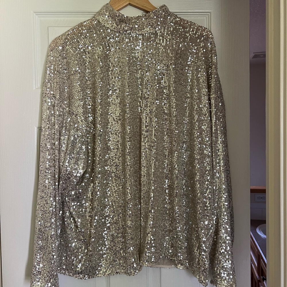 Champagne Sequenced Long Sleeve Blouse L/XL
